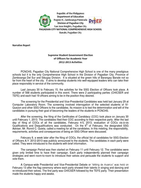 ssg election narrative report|SSG Election Narrative Report .